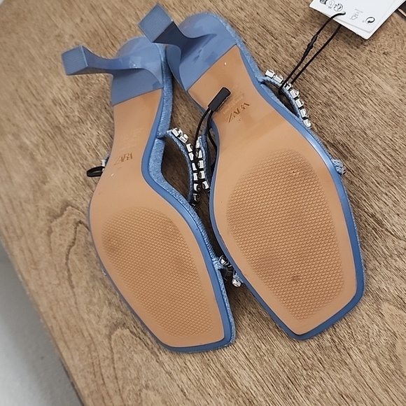Zara Rhinestone Heeled Denim Sandals size 37 - Picture 7 of 9